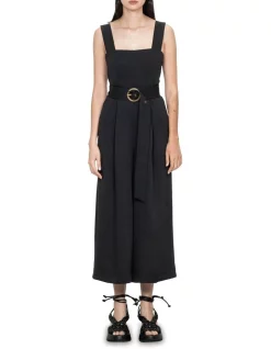 Outlet ⭐ Veronika Maine Dobby Belted Buckle Jumpsuit In Black 🧨
