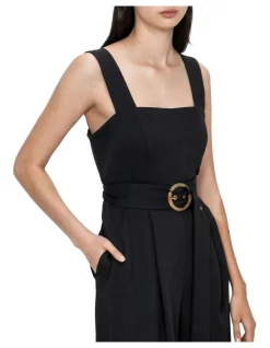 Outlet ⭐ Veronika Maine Dobby Belted Buckle Jumpsuit In Black 🧨 -Jumpsuits Store unnamed file 2112