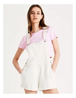 Cheap 🔥 Miss Shop Recycled Blend Short Denim Dungaree In White ❤️