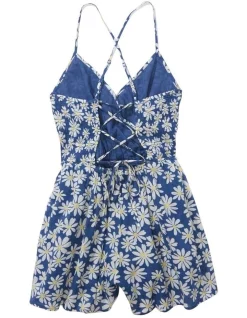 Best Sale ✨ American Eagle Short & Sweet Romper In Blue Multi ❤️ -Jumpsuits Store unnamed file 2152