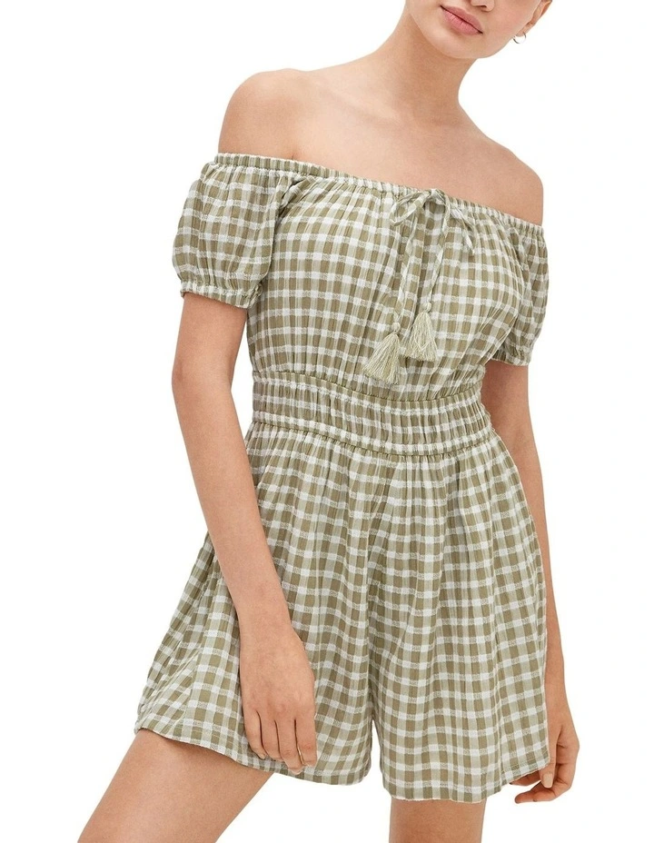 Brand new β American Eagle Plaid Puff Sleeve Romper In Green π 1 Brand new β American Eagle Plaid Puff Sleeve Romper In Green π