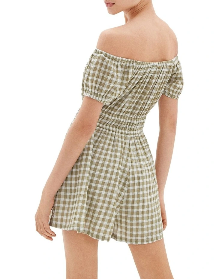 Brand new β American Eagle Plaid Puff Sleeve Romper In Green π 2 Brand new β American Eagle Plaid Puff Sleeve Romper In Green π - Image 2