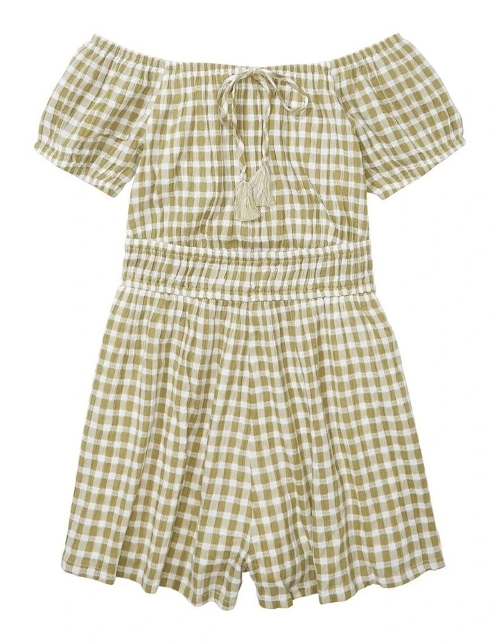 Brand new β American Eagle Plaid Puff Sleeve Romper In Green π 3 Brand new β American Eagle Plaid Puff Sleeve Romper In Green π - Image 3