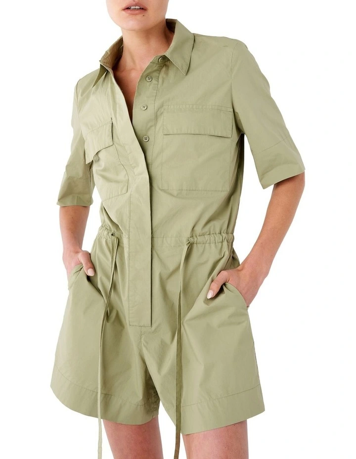 Outlet π― Skin And Threads Poplin Cotton Cuffed Romper In Khaki Green π 2 Outlet π― Skin And Threads Poplin Cotton Cuffed Romper In Khaki Green π - Image 2