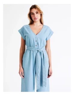 Best Pirce 🎉 Grab Denim Organic Short Sleeve Chambray Jumpsuit In Mineral Blue 🌟 -Jumpsuits Store unnamed file 2227
