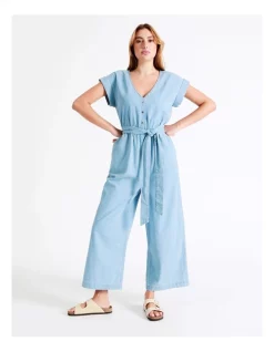 Best Pirce 🎉 Grab Denim Organic Short Sleeve Chambray Jumpsuit In Mineral Blue 🌟 -Jumpsuits Store unnamed file 2228