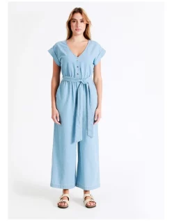 Best Pirce 🎉 Grab Denim Organic Short Sleeve Chambray Jumpsuit In Mineral Blue 🌟 -Jumpsuits Store unnamed file 2230