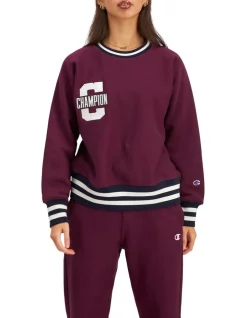 Promo 🔥 Champion Reverse Weave Collegiate Heritage Crew Sweat In Dark Berry Purple 🥰
