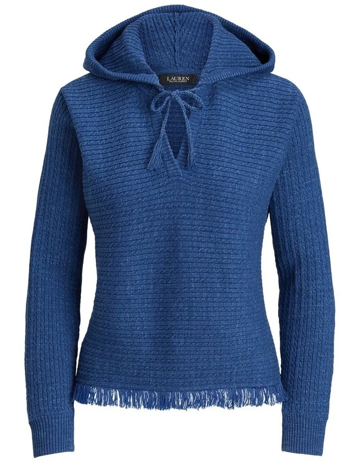 Hot Sale π€© Lauren Ralph Lauren Fringe-Trim Cable-Knit Hoodie In Blue π 4 Hot Sale π€© Lauren Ralph Lauren Fringe-Trim Cable-Knit Hoodie In Blue π - Image 4