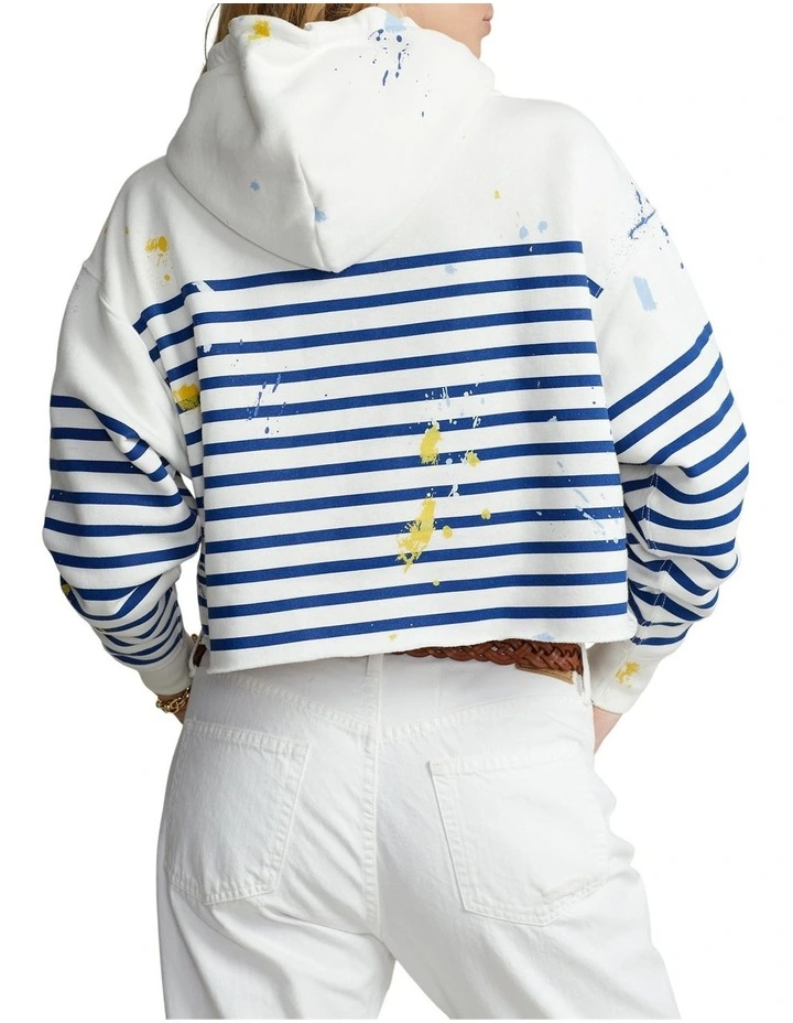 New ✨ Polo Ralph Lauren Paint-Splatter Striped Oversize Hoodie In White/Blue ❤️ 2 New ✨ Polo Ralph Lauren Paint-Splatter Striped Oversize Hoodie In White/Blue ❤️ - Image 2