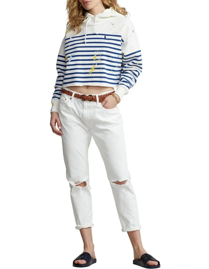 New ✨ Polo Ralph Lauren Paint-Splatter Striped Oversize Hoodie In White/Blue ❤️ 3 New ✨ Polo Ralph Lauren Paint-Splatter Striped Oversize Hoodie In White/Blue ❤️ - Image 3