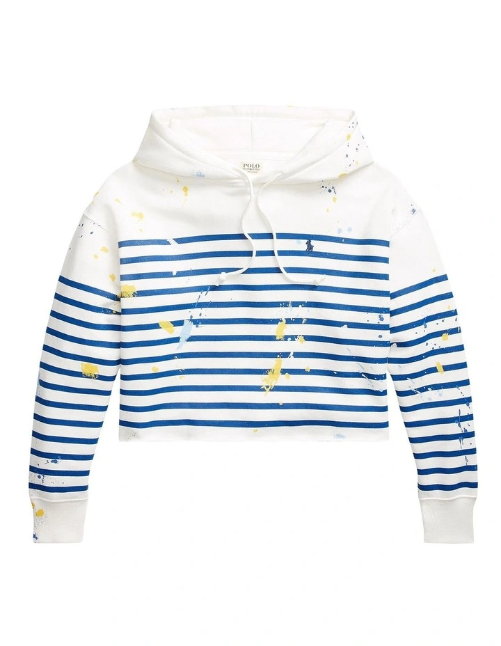 New ✨ Polo Ralph Lauren Paint-Splatter Striped Oversize Hoodie In White/Blue ❤️ 4 New ✨ Polo Ralph Lauren Paint-Splatter Striped Oversize Hoodie In White/Blue ❤️ - Image 4