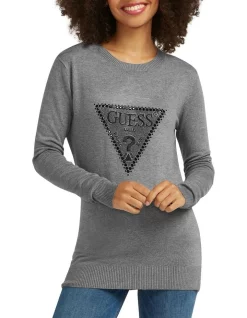 Top 10 😀 Guess Paulette Round Neck Long Sleeve Sweater Medium Charcoal Heat ⭐