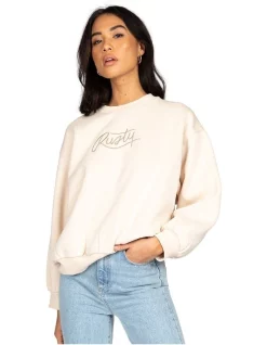 Outlet β Rusty Script Oversize Crew Neck Fleece Natural π