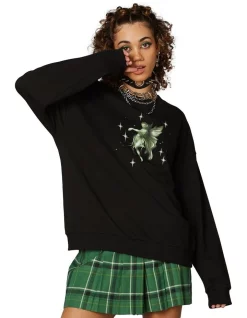 Budget 😀 Dangerfield Forest Fairy Print Sweater Black 🛒