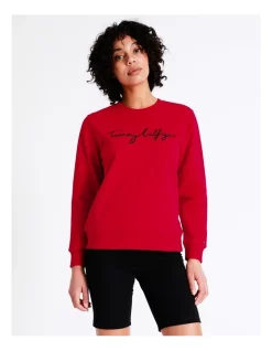 Deals 🎁 Tommy Hilfiger Regular Graphic Crew Neck Sweatshirt In Red ✔️