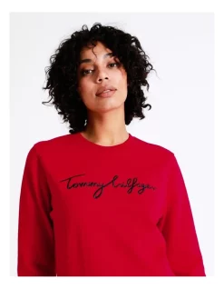 Deals 🎁 Tommy Hilfiger Regular Graphic Crew Neck Sweatshirt In Red ✔️ -Jumpsuits Store unnamed file 404