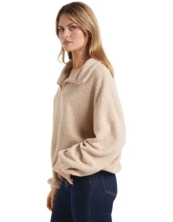 Brand new ⌛ Forever New Taylah Teddy Zip-Front Sweater In Brown 🔔 -Jumpsuits Store unnamed file 443