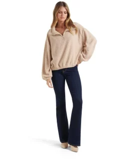 Brand new ⌛ Forever New Taylah Teddy Zip-Front Sweater In Brown 🔔 -Jumpsuits Store unnamed file 445