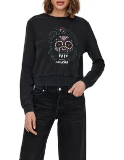 Promo 🤩 ONLY Lucinda Life Long Sleeve Sweat Top Black 🤩