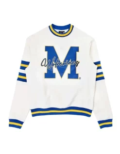 Hot Sale 🌟 American Sport Letter Mark Panelled Crew Sweat In Michigan Vintage White 💯
