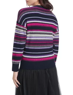 Outlet 🎉 Marcs You're Pretty Grape Knit Sweater Navy Multi 🔔 -Jumpsuits Store unnamed file 700