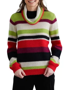 New ⌛ Yarra Trail Multi Stripe Jumper Crimson 😉