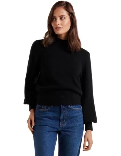 Cheap 🎉 Forever New Ella Cinched Blouson Sleeve Knit Jumper Black 🌟