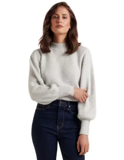 Hot Sale 😉 Forever New Ella Cinched Blouson Sleeve Knit Jumper Iced Grey 🧨