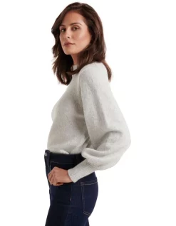 Hot Sale 😉 Forever New Ella Cinched Blouson Sleeve Knit Jumper Iced Grey 🧨 -Jumpsuits Store unnamed file 963