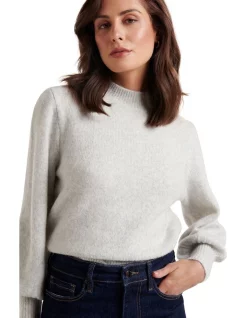 Hot Sale 😉 Forever New Ella Cinched Blouson Sleeve Knit Jumper Iced Grey 🧨 -Jumpsuits Store unnamed file 964