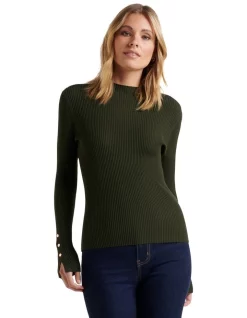 Best deal 🛒 Forever New Selma Rib Stand Neck Knit Top Pine Green 😀