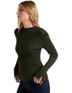 Best deal 🛒 Forever New Selma Rib Stand Neck Knit Top Pine Green 😀 -Jumpsuits Store unnamed file 968