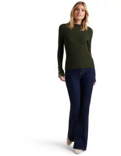 Best deal 🛒 Forever New Selma Rib Stand Neck Knit Top Pine Green 😀 -Jumpsuits Store unnamed file 970